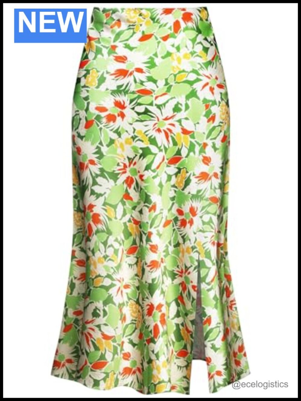 Leopard Print Silk Satin High Waist Midi Skirt with Side Split